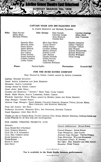 Programme Captain Noah 1976 page 2