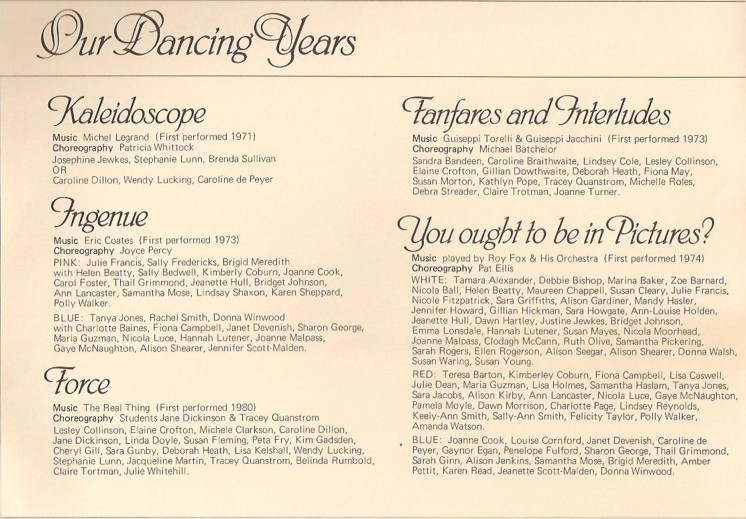 Programme Our Dancing Years pages 1 and 2