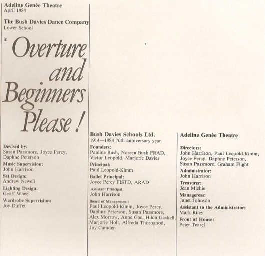 Programme Overture and Beginners Please! Title page
