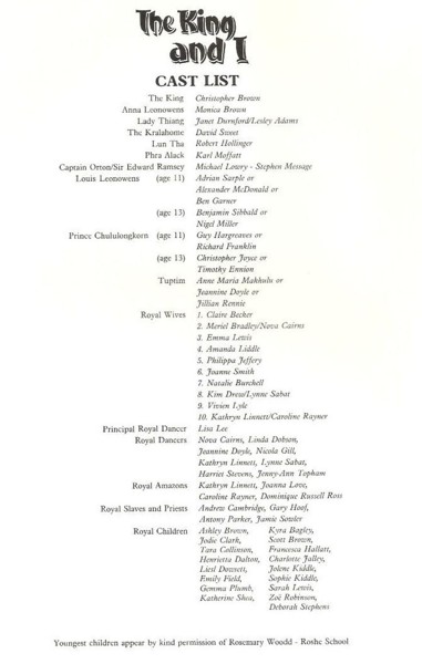 Programme The King and I 1986 page 2