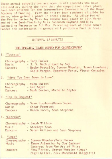 Programme Bush Davies at Home 1988 page 2