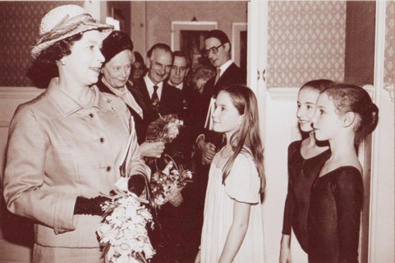 HM the Queen being introduced to some of the students at a Charity performance