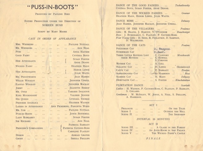 Programme of Puss-in-Boots centre pages